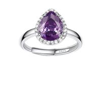 Bestyle Anillo de Mujer Plata de Ley 925 Ajustable de Lágrima, Anillo Piedra Nacimiento de Amatista Febrero, Anillo Pequeños con Circonita Cúbica, Anillos Chica de Moda para Cumpleaños Navidad
