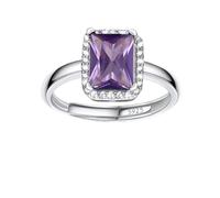 Bestyle Anillo de Plata de Ley 925 Ajustable para Mujer - Piedra Nacimiento de Amatista Febrero - Circonita Cúbica Pequeña - Elegante Regalo