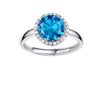 Bestyle Anillo Redondo de Plata de Ley 925 Ajustable, Anillo de Piedra Nacimiento de Topacio Azul Diciembre, Anillo de Mujer con Circonita Cúbica Pequeña, Anillo Clásico para Mujer Regalo