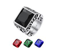 Bestyle Anillo Sello Hombre Anillo Personalizado Nordicos Runas Vikingas Nudo Celta Acero Inoxidable Plateado con Piedra Sintético Onix Negro Zafiro Esmeralda Rubí Talla 14.5-32.5