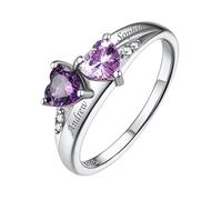 Bestyle Anillos con 2 Piedras de Nacimiento de Corazón, Anillos Mujer Personalizado con 2 Nombres Grabado, Anillos de Plata de Ley 925, Anillo de Compromiso Mujer Anillo Regalo Boda Aniversario