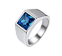 Bestyle Anillos de Hombre Acero Anillo Sello Cuadrado Anillos de Sello Hombre Anillo con Cristal Azul Anillos de Acero Inoxidable Hombre Talla 32.5
