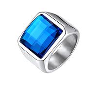 Bestyle Anillos de Hombre Acero Grande Anillo Sello Cuadrado Anillos de Sello Hombre Anillo con Cristal Azul Anillos de Acero Inoxidable Hombre Talla 32.5