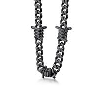 Bestyle Cadena Hombre Cubanas Cadenas Eslabones Acero Inoxidable Negro 7mm Ancho Collar Alambre de Espino Púas 56cm + 5cm Joyas de Mujer Hombre Hip Hop Punk Rock Gotico