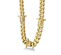 Bestyle Cadena Oro Hombre Cubanas Cadenas Eslabones Acero Inoxidable Dorado 9mm Ancho Collar Alambre de Espino Púas 56cm + 5cm Joyas de Mujer Hombre Hip Hop Punk Rock Gotico