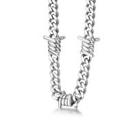 Bestyle Cadena Plata Hombre Cubanas Cadenas Eslabones Acero Inoxidable Plateado 7mm Ancho Collar Alambre de Espino Púas 56cm + 5cm Joyas de Mujer Hombre Hip Hop Punk Rock Gotico