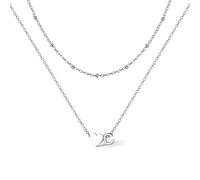 Bestyle Collar Inicial Letra C Plata Colgante con Corazon Plateado Choker Gargantilla Fina Cadena de Acero Inoxidable Doble Capa 35.5cm y 40.6cm Joyas Mujer Chica Madre Hija Novia Amiga