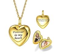 Bestyle Collar Personalizado Foto Collar Guardapelo Corazón Relicario Memoria Collar Mujer Plata de Ley 40/45/55cm+5cm