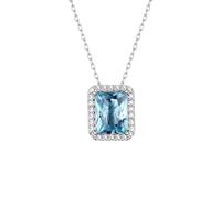 Bestyle Collar Rectángulo Collar Plata de Ley 925 Elegante Colgante Piedra Natural de Aguamarina Marzo Collares Mujer Cadena 40cm+5cm Collar de Mujer para Regalo