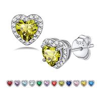 Bestyle Pendientes de Corazón Plata de Ley 925, Pendientes Piedras Nacimientos de Peridoto Agosto, Pendientes Mujer con Circonita Cúbica, Pendientes de Mujer Elegante para Regalo San Valentín