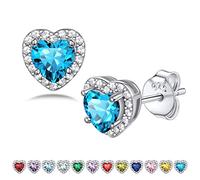 Bestyle Pendientes de Corazón Plata de Ley 925, Pendientes Piedras Nacimientos de Topacio Azul Diciembre, Pendientes Mujer con Circonita Cúbica, Pendientes de Mujer Elegante para Regalo San Valentín