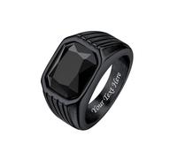 Bestyle Personalizables Anillo de Acero Inoxidable Anillos Onyx Negro Piedra Anillo Sello Negro Anillos Gruesos para Hombre Talla 32.5