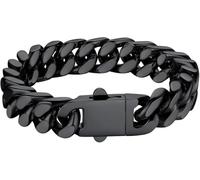 Bestyle Pulsera Hombre Cadena Cubana Eslabones Acero Inoxidable Negro 12mm Ancho 19cm Largo Joyas de Hombre Padre Chico Hijo