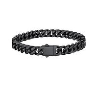 Bestyle Pulsera Hombre Cadena Cubana Eslabones Acero Inoxidable Negro 7mm Ancho 19cm Largo Oro Joyas de Hombre Padre Chico Hijo