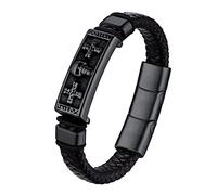 Bestyle Pulsera Vikinga de Cuero Con Cruz y Calavera para Hombre - 21cm Con Cerradura Magnética de Acero Inoxidable