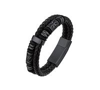 Bestyle Pulsera Vikinga Hombre Pulseras de Cuero Brujula Celta 25cm con Cierre Magnetico Acero Inoxidable Negro para Marido Padre Hijo Novio