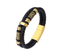 Bestyle Pulseras Vikingas Hombre Pulsera de Cuero Brújula Celta 23cm con Cierre Magnético Acero Inoxidable Dorado para Marido Padre Hijo Novio