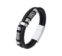 Bestyle Pulseras Vikingas Hombre Pulsera de Cuero Brújula Celta 25cm con Cierre Magnético Acero Inoxidable Plateado para Marido Padre Hijo Novio