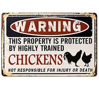 Bestylez Letrero de advertencia de gallinero con texto en inglés "Protected by Funny Chicken Galliner", decoración de pollo al aire libre, 12 x 8 pulgadas (219)