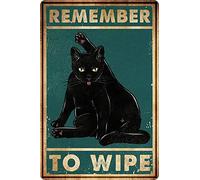 Bestylez Remember to Wipe - Póster de gato negro con texto en inglés "Remember to Wipe Funny Black Cat Baño Decoración", aluminio, 30,5 x 20,3 cm (032)