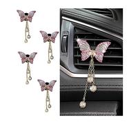 BESULEN Bling Butterfly - Clips de ventilación de aromaterapia para automóvil, paquete de 4 clips de ventilación con colgante de perla, medallón difusor de aceite de diamante brillante, accesorios