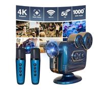 BESUS Aplicaciones integradas: proyector inteligente 4K Full HD 5G, WiFi, Bluetooth, proyector retro C300 2025 con altavoz estéreo de karaoke, equipado con 2 micrófonos, compatible con PC/TV Sticks