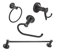 BESy Juego de Accesorios de baño de Bronce aceitado de 4 Piezas (toallero de 24 Pulgadas, Soporte de Papel higiénico, Ganchos Dobles para Toallas) Juego de Accesorios de baño montados en la Pared,