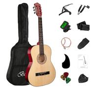 BESYOU Guitarra acústica de madera de 38 pulgadas con kit de iniciación, bolsa de viaje, afinador, púa de guitarra con juego de principiantes para niños y adultos, natural
