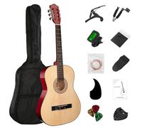 BESYOU Guitarra acústica de madera de 38 pulgadas con kit de iniciación, bolsa de viaje, afinador, púa de guitarra con juego de principiantes para niños y adultos, natural