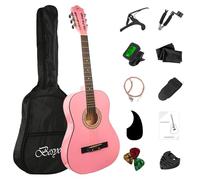 BESYOU Kit básico de guitarra acústica para principiantes de 38 pulgadas, bolsa de cejilla, cuerdas enrolladoras, púas de correa, golpeador de guitarra para estudiantes/niños, con bolsa de concierto