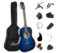 BESYOU Kit básico de guitarra acústica para principiantes de 38 pulgadas, bolsa de cejilla, cuerdas enrolladoras, púas de correa, golpeador de guitarra para estudiantes/niños, con bolsa de concierto
