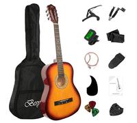 BESYOU Kit básico de guitarra acústica para principiantes de 38 pulgadas, bolsa de cejilla, cuerdas enrolladoras, púas de correa, golpeador de guitarra para estudiantes/niños con bolsa de concierto