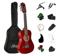 BESYOU Kit de iniciación de guitarra acústica de madera para principiantes de 30 pulgadas con bolsa de concierto, afinador, correa de tela con soporte para púas Brwon