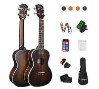 Besyou Kit de ukelele de concierto para principiantes, de caoba, con sintonizador, correa, cuerda de nailon de carbono, tela para regalo (marrón, 23)