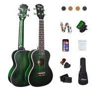 Besyou Kit de ukelele de concierto para principiantes, de caoba, con sintonizador, correa, cuerda de nailon de carbono, tela para regalo (verde, 23)