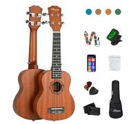 Besyou Ukelele de concierto para principiantes, kit de ukelele de caoba con afinador, correa de nailon de carbono, púas de tela, opción de regalo (caoba, 21)