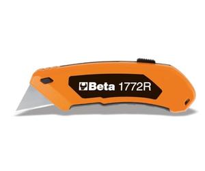 Beta 1772R - Cutter de hoja trapezoidal retráctil, 5 hojas de repuesto en el mango