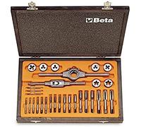 §Juego de Machos y Terrajas de Acero al Cromo y Accesorios Roscado Métrico en Caja de Madera Beta Tools§