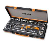 Beta 920A/C17M - Surtido de 17 llaves de vaso hexagonales y 5 accesorios, en termoformado de espuma, en caja de metal