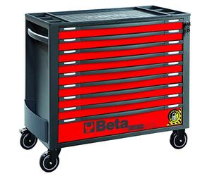BETA RSC24Axl/9-R - Cajonera para Herramientas, 9 cajones, con Sistema antivuelco, Modelo Largo de 882 x 367 mm, con extracción Total, montados en guías telescópicas de Bola, Rojo, 024004293