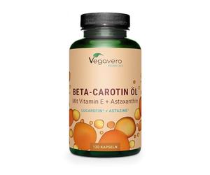 Betacaroteno Plus Vegavero | Aceite Vitamina E + Astaxantina | ACTIVADOR BRONCEADO | TCM aceite | 120 Capsulas - Para 4 Meses | Sin Aditivos | Vegano