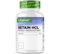 Betain HCL - 240 cápsulas con 695 mg - Premium: Con pepsina y genciana amarga - Enzimas digestivas de amplio espectro - Alta dosis Betaína