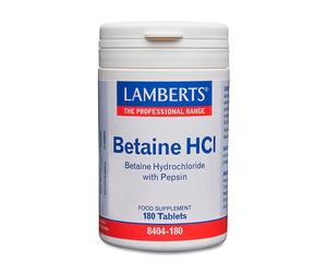 Betaína HCl + Pepsina 180 comprimidos Lamberts - enzimas digestivas