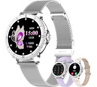 Betatree Reloj Inteligente para Mujer con Llamadas Bluetooth, 1,3" Smartwatch Redondo, 3 Correas, Pulsera Actividad, Presión Arterial, Ritmo Cardíaco, Oxígeno Sanguíneo, Sueño para Android iOS, Plata
