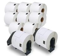 BETCKEY - 10 Rollos DK-11202 Etiquetas Adhesivas con Solo 2 Soportes de Etiquetas Reutilizables, 62mm x 100mm, 3000 Etiquetas Precortadas para Envíos para Brother QL Impresoras de Etiquetas