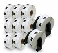 BETCKEY - 10 Rollos DK-11218 Etiquetas Adhesivas con Solo 2 Soportes de Etiquetas Reutilizables, Φ24mm, 10000 Etiquetas Circulares para Brother QL Impresoras de Etiquetas