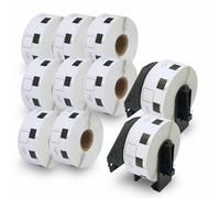 BETCKEY - 10 Rollos DK-11221 Etiquetas Adhesivas con Solo 2 Soportes de Etiquetas Reutilizables, 23mm x 23mm, 10000 Etiquetas Cuadradas para Brother QL Impresoras de Etiquetas