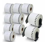 BETCKEY - 10 Rollos DK-22205 Etiquetas Adhesivas con Solo 2 Soportes de Etiquetas Reutilizables, 62mm x 30.48m, 10 Cinta Continua de Papel Térmico para Brother QL Impresoras de Etiquetas
