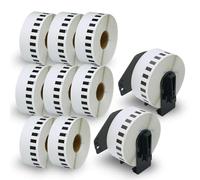 BETCKEY - 10 Rollos DK-22210 Etiquetas Adhesivas con Solo 2 Soportes de Etiquetas Reutilizables, 29mm x 30.48m, 10 Cinta Continua de Papel Térmico para Brother QL Impresoras de Etiquetas