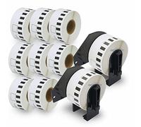 BETCKEY - 10 Rollos DK-22211 Etiquetas Adhesivas con Solo 2 Soportes de Etiquetas Reutilizables, 29mm x 15.24m, 10 Cinta Continua de Película Plástica para Brother QL Impresoras de Etiquetas